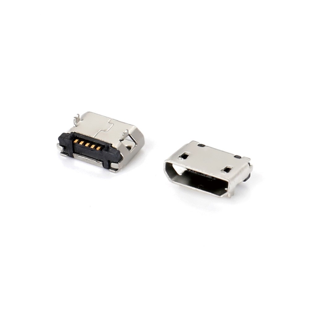 04BO-1841-N    Micro USB 5F SMT B型兩腳插板5.65腳高0.8端子加長0.75不帶焊盤有柱無卷邊